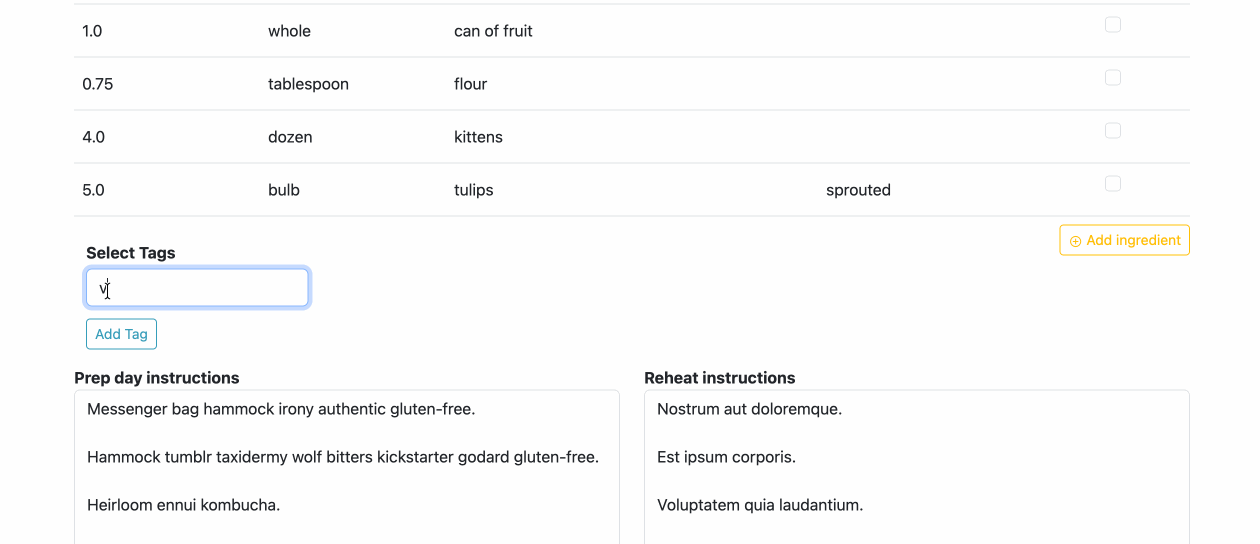 screencap of adding a new tag option without leaving the recipe form